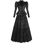 CR ROLECOS Black Victorian Dress for Women Long Sleeve Velvet Renaissance Edwardian Costume 2-piece