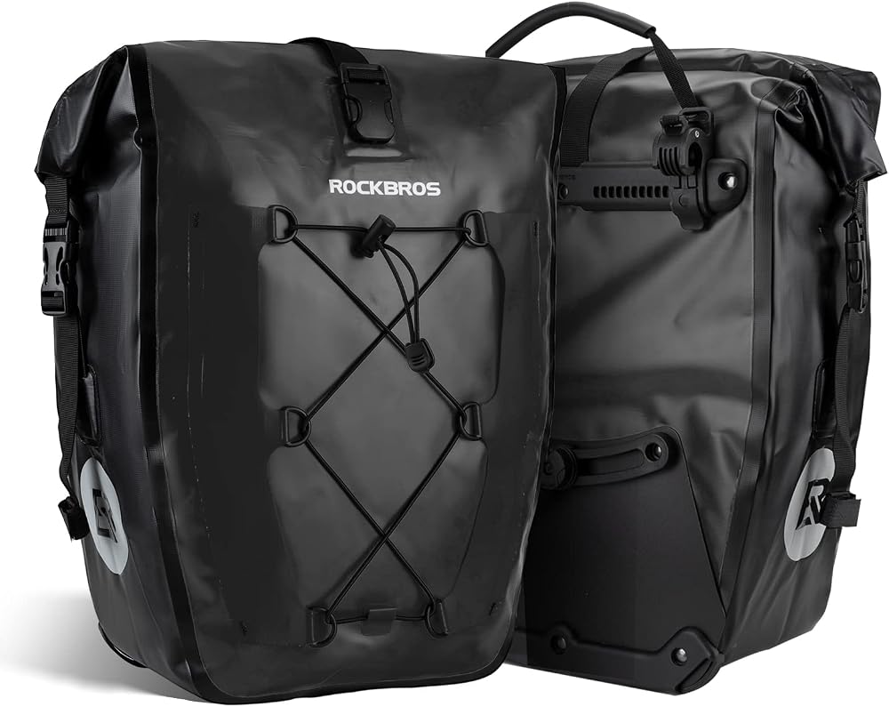 ROCKBROS Bike Pannier Bag 25L-32L 100% Waterproof Rear Rack Bag Black 2PCS