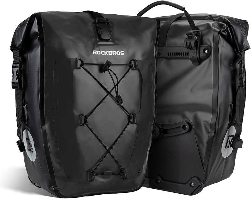 ROCKBROS Bike Pannier Bag 25L-32L 100% Waterproof Rear Rack Bag Black 2PCS