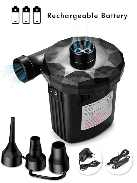 JOLVVN Elektrische Luftpumpe wiederaufladbare Elektropumpe, Power Pump mit 3 Luftdüse für aufblasbare Matratze, Kissen, Bett,