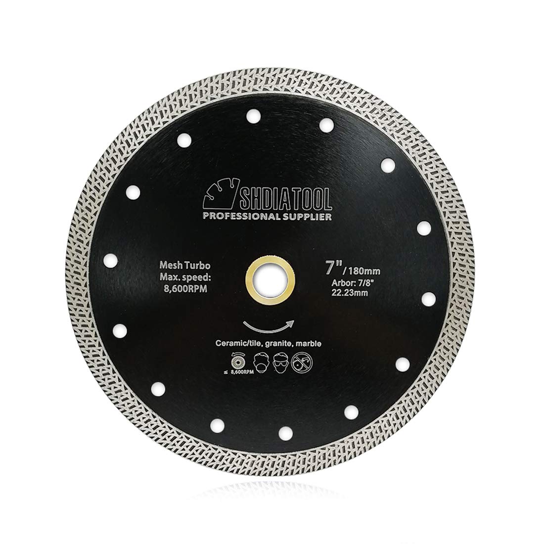 SHDIATOOL Diamond Cutting Disc 7 Inches / 180mm Saw Blade with Mesh Turbo for Porcelain Tile Ceramic Granite Marble