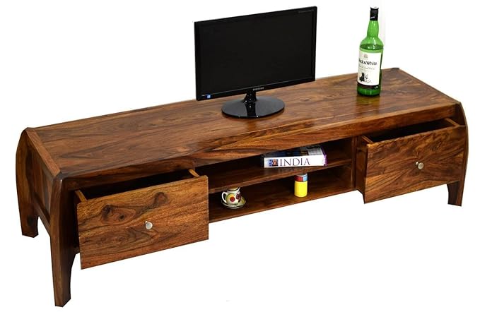 Daintree Bow Solid Wood TV Entertainment Unit (Natural Teak Finish)