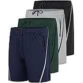 Real Essentials 4 Pack: Men's Mesh 7" Athletic Zipper Shorts Workout Gym Running Basketball (Big and Tall Available)