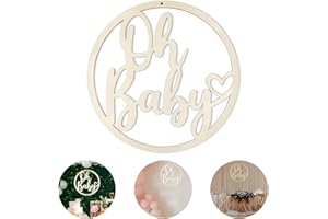 HONGMA Large Wooden Oh Baby Sign 14 inch Letter Cutouts Wall Hanging Baby Shower Nursery Decor Big Round Circle Wood Oh Baby Signs for Backdrop Baby Announcements Gender Reveal Party Wall Photo Props