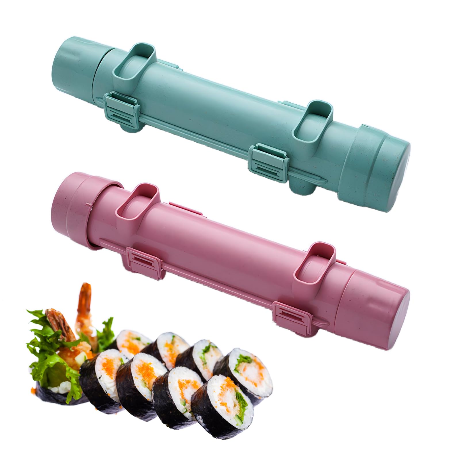 JYJLLM 2 Pieces Sushi Maker，Sushi Making Kit, Multifunctional Sushi Maker Bazooka Sushi Roller, Sushi Roll Kit, Sushi Mould for DIY Sushi More Diversified,Vegetable Meat DIY Roll Tool