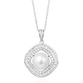 Freshwater Cultured Pearl Pendant Necklace 925 Sterling Silver Jewelry for Women 10mm, 16-18 inch