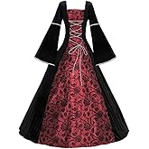 Women's Medieval Renaissance Faire Brocade Velvet Floral Faire Victorian Dress Vampire Halloween Costume