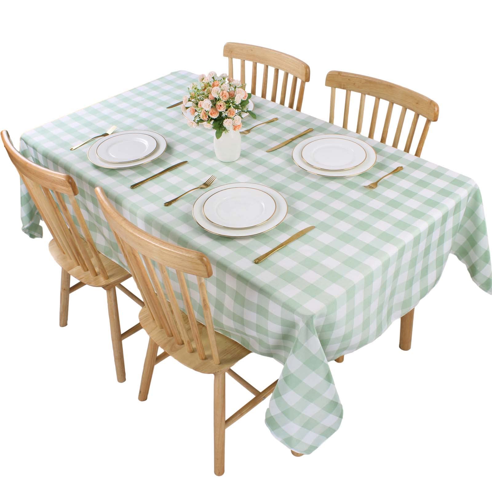 Kesfey 55x108Inch Light Green Rectangle Gingham Tablecloth Polyester Checkered Table Cloth Rectangle Tablecloths Spillproof and Wrinkle Free for Outdoor and Indoor Plaid Table Cloths Wipe Clean