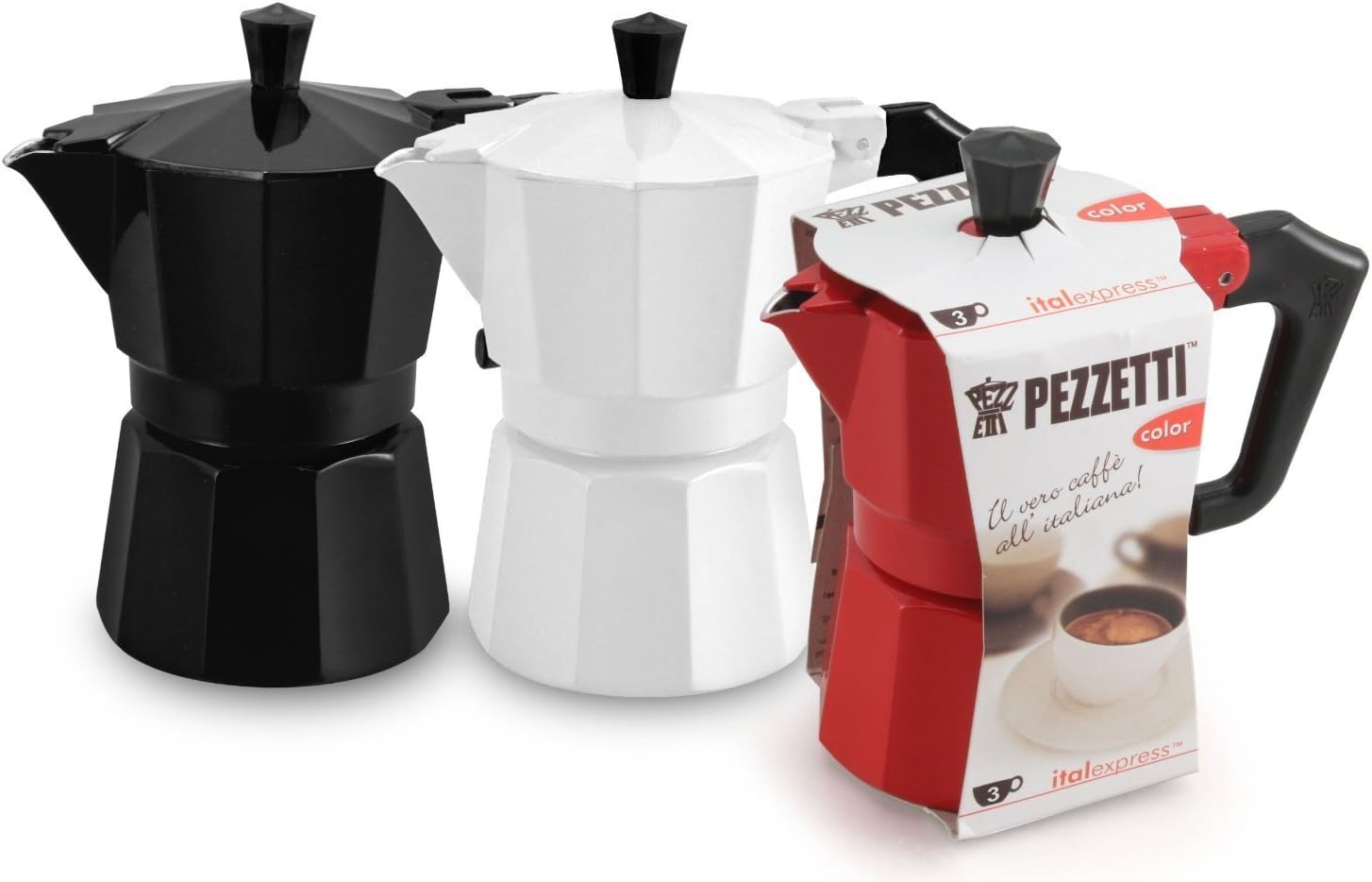 Pezzetti StoveTop Espresso Coffee Maker Moka Pot 3,6 Cup Black/White/Red (3 Cup, Black
