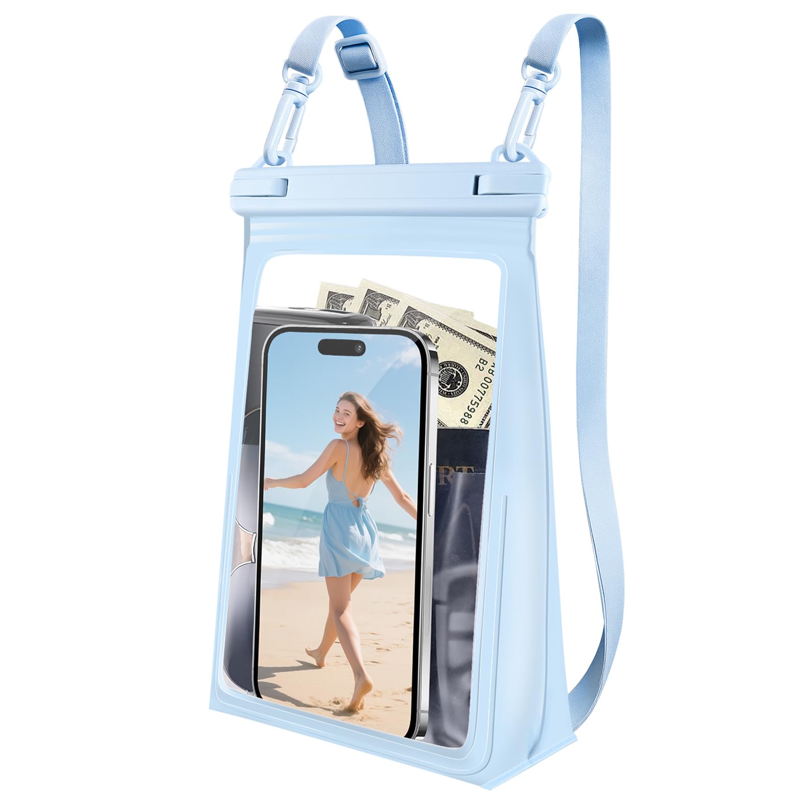 Photo 1 of Large Waterproof Phone Pouch Floating, Waterproof Phone Case for iPhone 15 14 Pro Max 13 12 Plus 11 XS XR X Samsung up to 8.5'', IPX8 Water Proof Cell Phone Dry Bag for Beach Swimming Kayaking, Blue