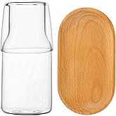 PRETYZOOM Bedside Water Carafe 16 Oz Glass Set for Bedroom Nightstand, Night Water Carafe Set, Mouthwash Dispenser for Bathroom, with Cup