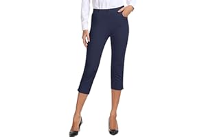 MoFiz Women's Capri Pants Summer Business Casual Pull-On Dressy Golf Cropped Pants with Pockets