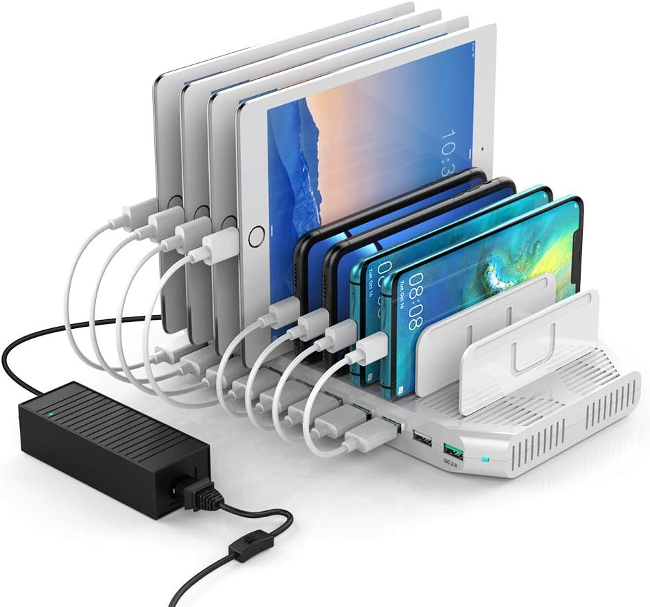 Unitek 10-Port USB Charging Station with QC Qualcomm Quick Charge for Multiple Devices, Smartphones, Tablets, Universal Charging Docking Stand Supports 5 iPads Charging Simultaneously – [UL Certified]