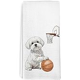 dvhdajed Funny Maltipoo Gifts Kitchen Towels,Maltipoo Dog Basketball Decor Dish Hand Towels,Dog Owners Gifts,Dogs Birthday Gift,Puppy Gift Decor Hand Dish Tea Towel for Bathroom, 16x24 Inch