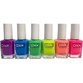 Color Club Neon Nail Lacquer Set - 6 Vibrant Shades for Salon-Quality Manicures and Art