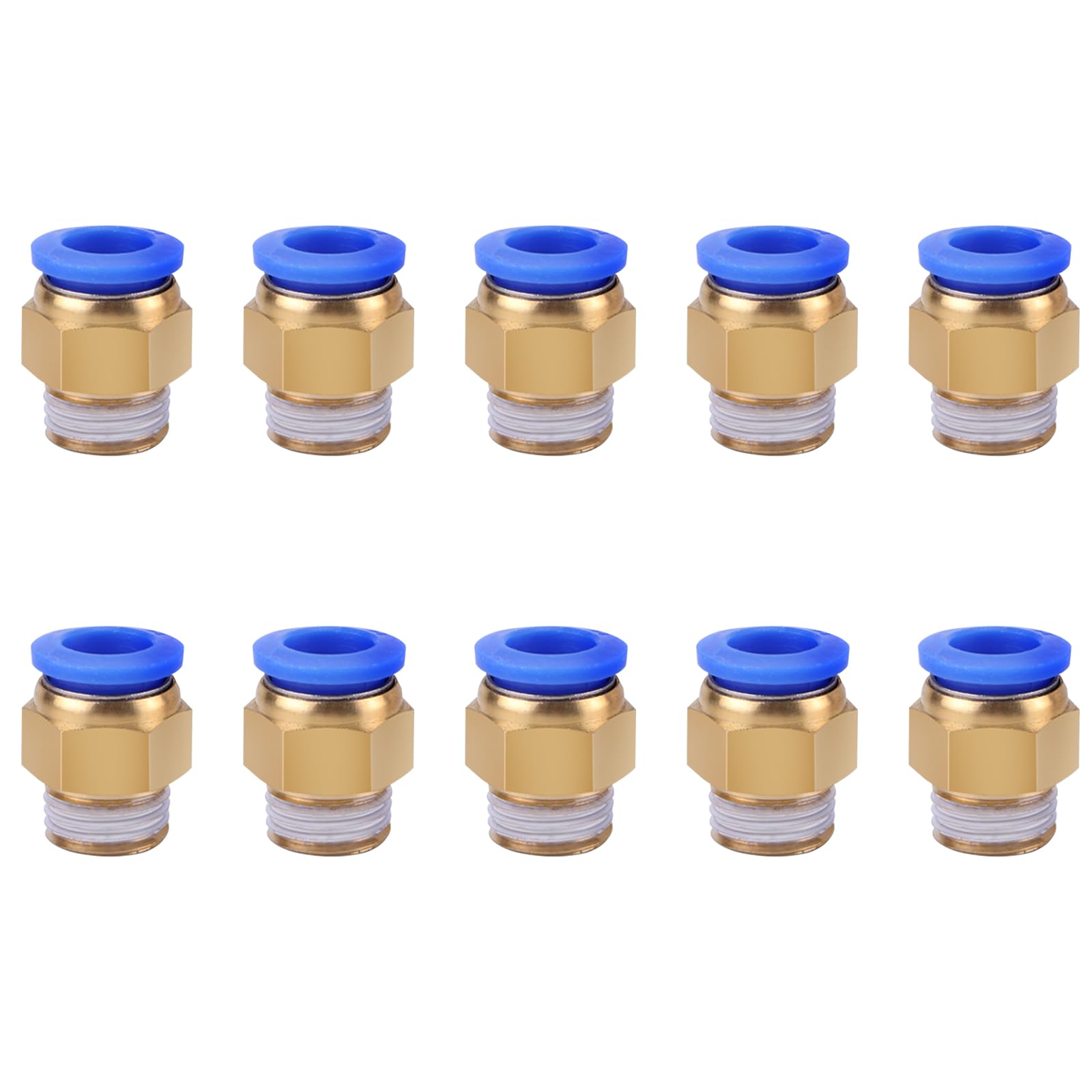 10 Pcs Straight Pneumatic Connectors, Blue Air Hose Push to Quick Connect Brass Fittings Adapter, 6mm x 1/4" Male Thread