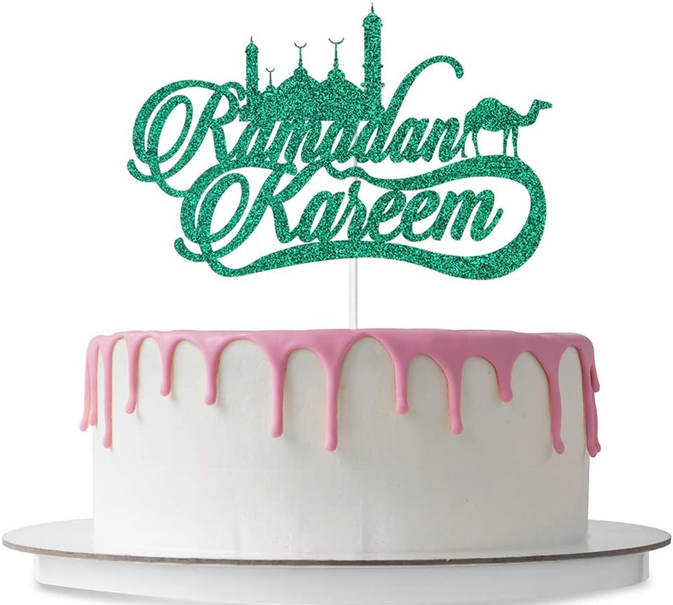 Ramadan Kareem Cake Topper, Happy Eid, Ramadan Islamic Photo Prop, Eid AI-Fitr, Id al-Fitr, Single Side Green Glitter