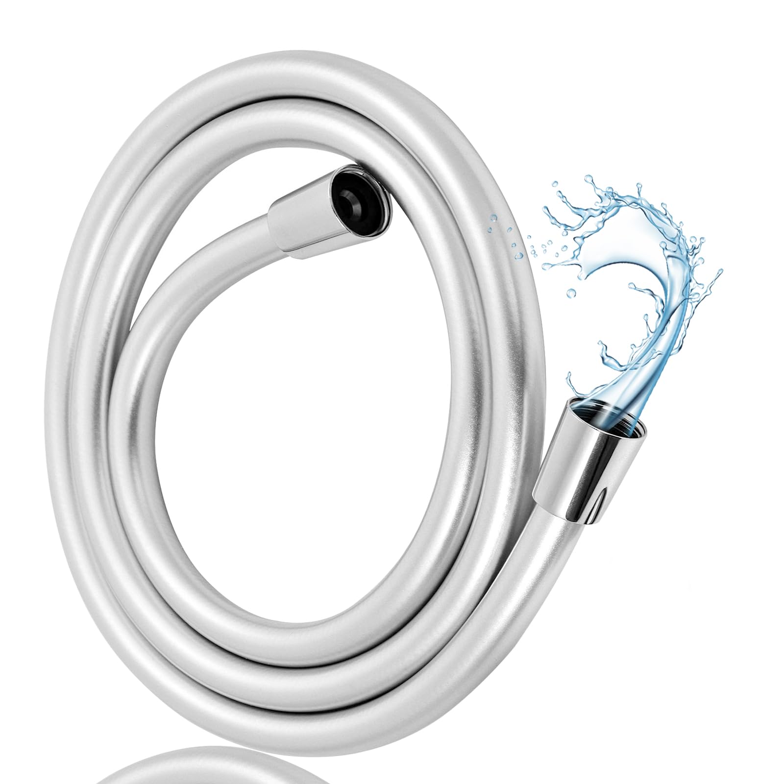 ieron 1.5M/59 Inch PVC Smooth Shower Hoses, Universal Flexible Anti-Kink Handheld Replacement Shower Hose with Solid Brass Connection Leakproof -Silver
