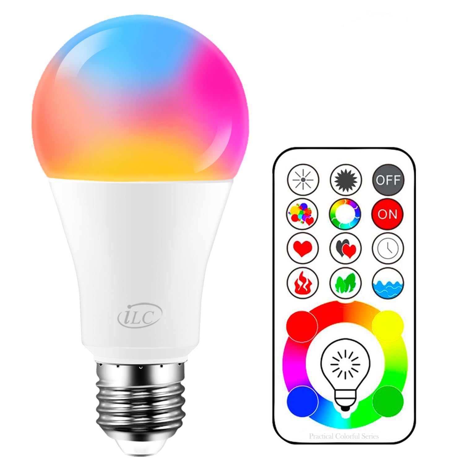 iLC 120 Colours E27 Colour Changing LED Light Bulbs with Remote Control 10W 2700K Warm White RGB Light Bulb 70 Watt Equivalent