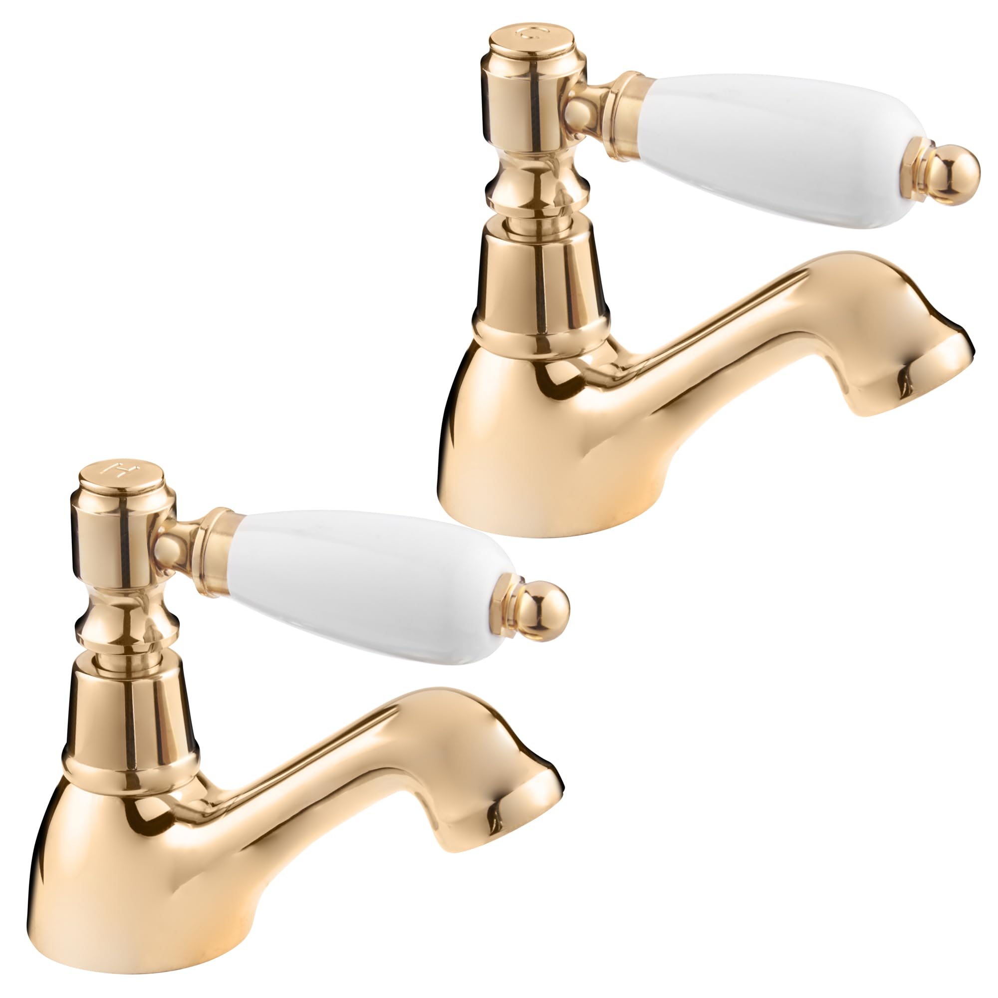 Deva GE01/501 Georgian Basin Gold Pair of Traditional Brass Sink Tap-Single Hot & Cold Lever Handles Bathroom Toilet Washroom Ensuite Faucet – 12 Year Warranty, Set of 2 Pieces