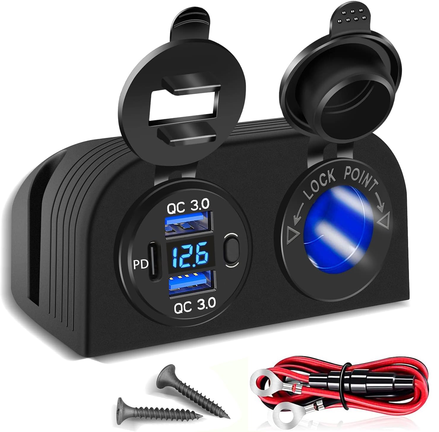 Photo 1 of [Upgraded] Tent Type Panel 12V USB Outlet, Quick Charge PD3.0& Dual USB 3.0 Car Charger with LED Voltmeter & Switch+12V/24V Cigarette Lighter Socket for Car Motorcycle Boat Marine ATV RV