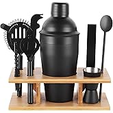 JNWINOG Cocktail Shaker Set Stainless Steel Bartending Kit 18.6oz Cocktail Bar Set Cocktail Mix Drink Making Kit Professional Bar and Home Drink Bar Tools for Bartender (Matte Black, 9Pcs)