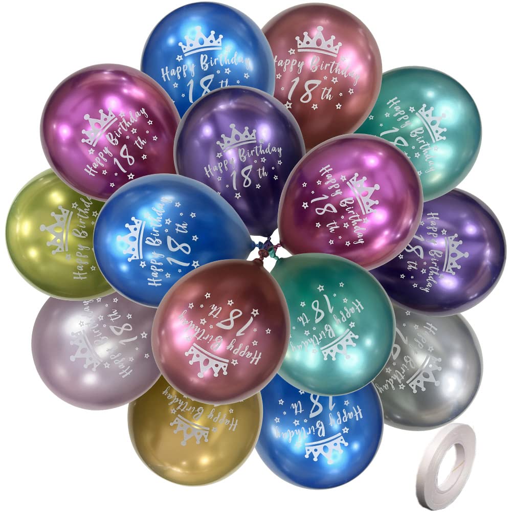 Metallic Happy 18th Birthday Decorations Boys Girls Balloons Supplies Chrome Happy 18th Birthday Balloons 12In 20 Pack