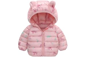 WEONEDREAM 6M-4T Baby Boys Girls Winter Coats with Bear Hoods Unisex Toddler Kids Lightweight Down Jacket