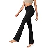ODODOS Women's Cross Waist Bootcut Yoga Pants with Inner Pocket, Non See Through Bootleg Gym Workout Pants