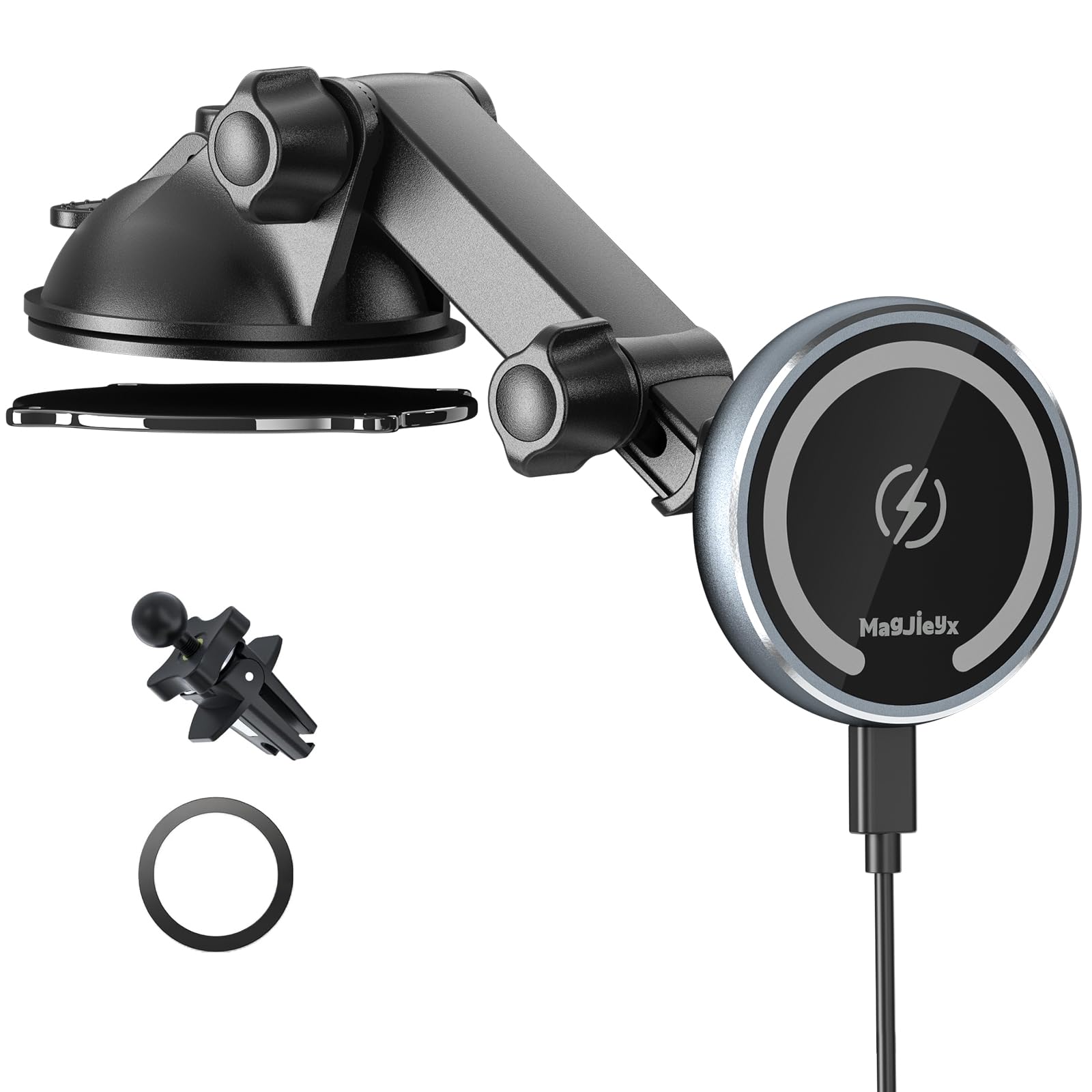 MAGJIEYX for MagSafe Car Mount Charger, 15W Fast Wireless Charging Magnetic Phone Holder for Car [N55 Strong Magnet] Compatible with iPhone 17 16 15 14 13 12 Series Vent Dashboard Windshield