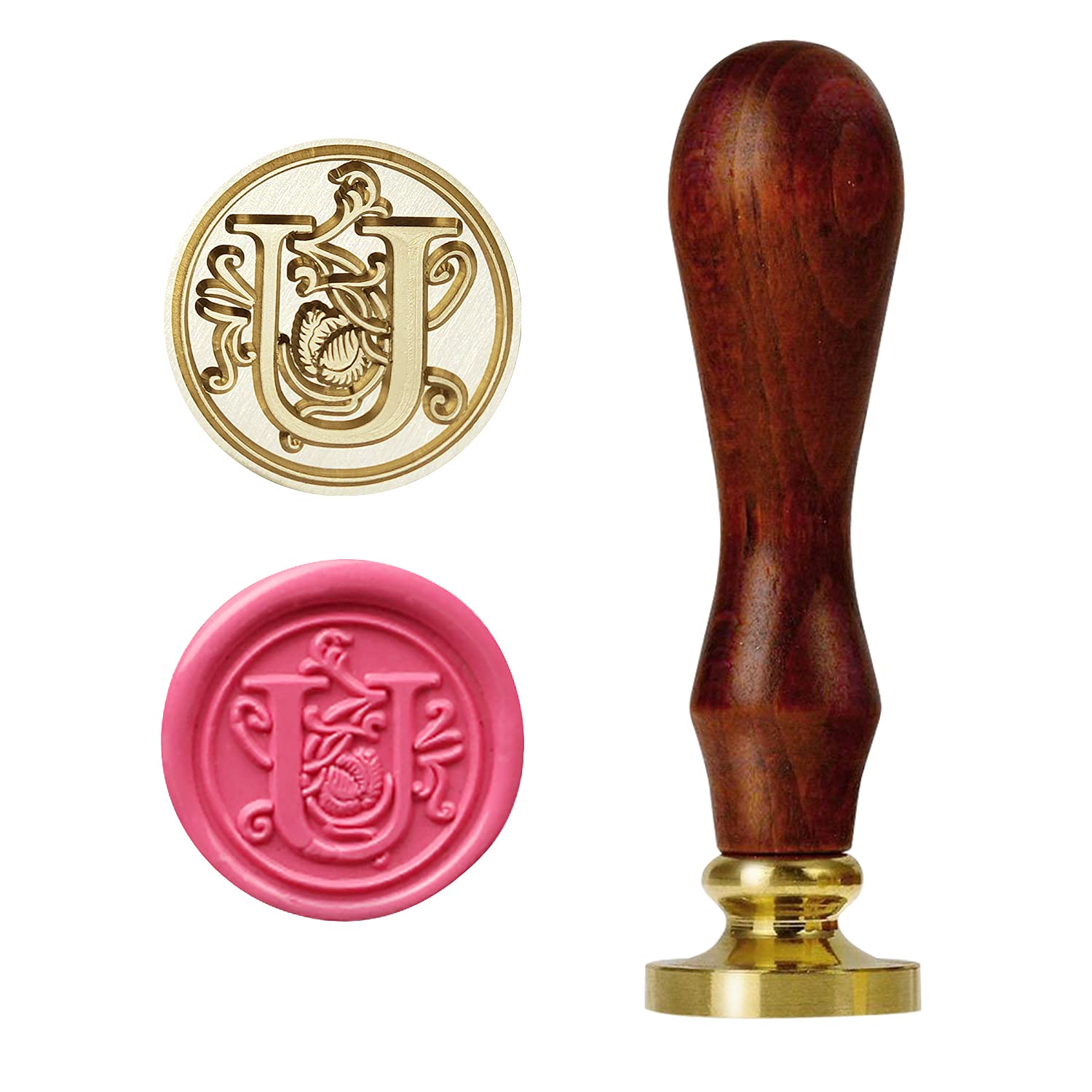 AMOCO Vintage Retro U Wax Seal Stamp, Brass Head, Wooden Handle, 1 Inch Diameter