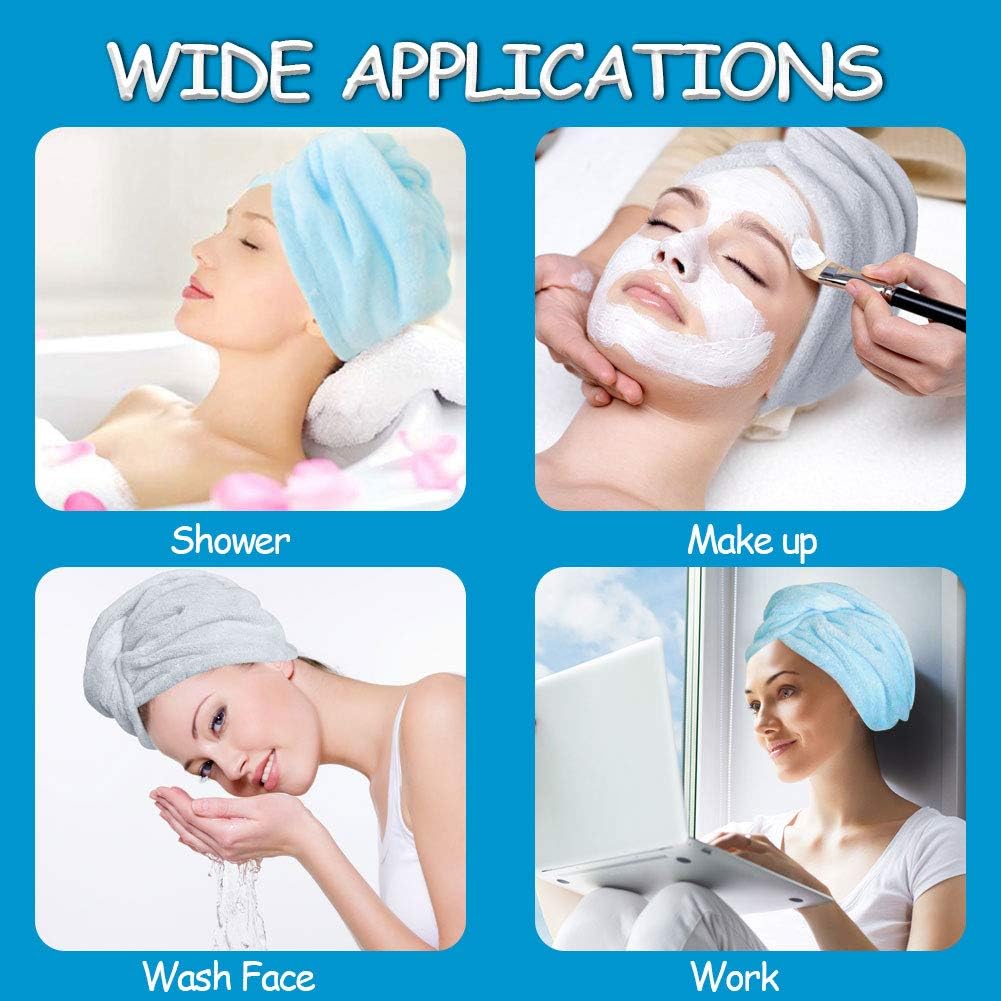 Microfiber Hair Towel with Button - pocova Original Magic Instant Hair Dry Wrap for Women Rapid Drying Hair Turban, 3 Pack Hair Care Cap for a Bath 3 Color (Blue Pink and Grey): Kitchen & Dining