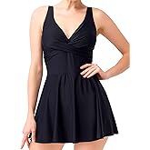 SINGNIER Women One Piece Swimdress Swimsuits Tummy Control V Neck A Line Skirt Crossover Modest Bathing Suits