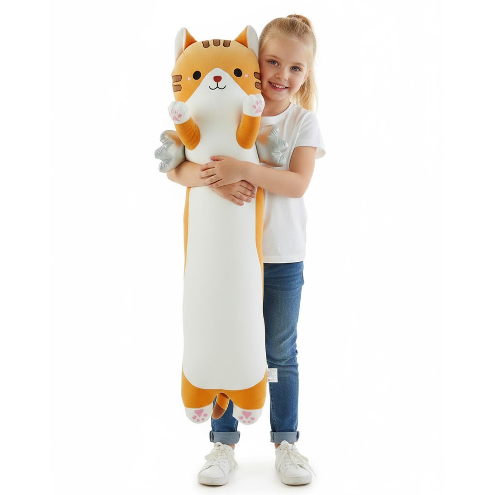 Aiuidun 23.6" Long Cat Plush Pillow with Wings - Super Soft Stuffed Animal for Kids & Adults, Cute Body Pillow for Sleeping, Squishy Cat Plushies Gifts for Girls (Yellow)