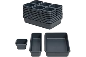 BYCY 18 Pcs Drawer Organizers Trays Set for Office Bathroom Dresser Interlocking Dividers Storage Bins Pack (18 Pieces Set)