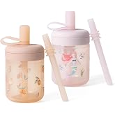 Moonkie Silicone Baby Straw Cup with Lid - Toddler Sippy Cup with Straw &amp; Spill-Resistant Water Cup for Baby-Led Weaning - BPA-Free Dishwasher Safe Training Cup - 6 Months+, 5 oz, 2-Pack