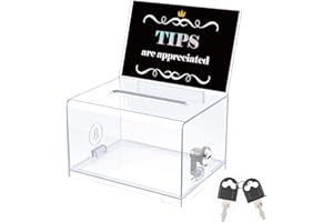Uniclife 6.2" x 4.7" x 4" Acrylic Donation Box Ballot Box with Slot Plastic Tip Jar Suggestion Boxes with Lock and Sign Holder Storage Container for Fundraising Voting Charity Tip Collection Box