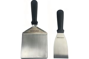 BBQCuker Stainless Steel Spatula Set, 2pcs with Beveled Edges, Plastic Handle, Dishwasher Safe, Perfect for Cast Iron Skillet, Griddle, BBQ