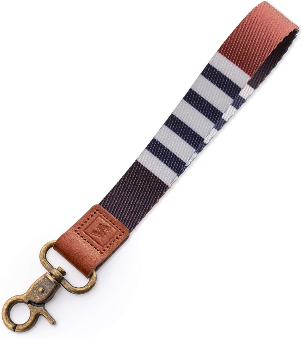 SENLLY Classic Stripes Hand Wrist Lanyard Premium Quality Wristlet Strap with Metal Clasp and Genuine Leather, for Key Chain, Cell Mobile Phone, Camera, Charms, Lightweight Items etc