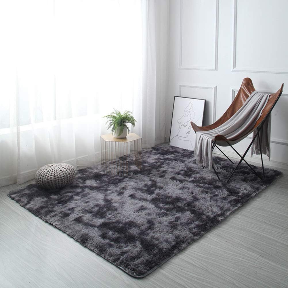 AMYDREANSTORE Luxury Plush Area Rug Bedside Rugs,Cozy Thick Shaggy High Pile Area Rug Fluffy Living Room Carpets,Elegant Soft Non Slip Non Shed Nursery Carpets Mat-Black 79x118inch(200x300cm)