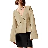 Saodimallsu Womens V Neck Cardigans Long Bell Sleeve Button Down Open Front Loose Knit Fall Sweater Blazer