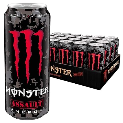 Monster Energy Assault mit kräftigem Kirsch-Geschmack im Camouflage Design, Energy Drink Palette, EINWEG Dose (24 x 500 ml)