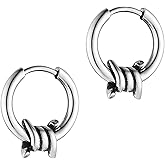HZMAN Barbed Wire Hoop Earring for Men Women Retro Gothic Stainless Steel Small Lightweight Thorns Hinged Huggie Hoop Earring Jewelry Gift