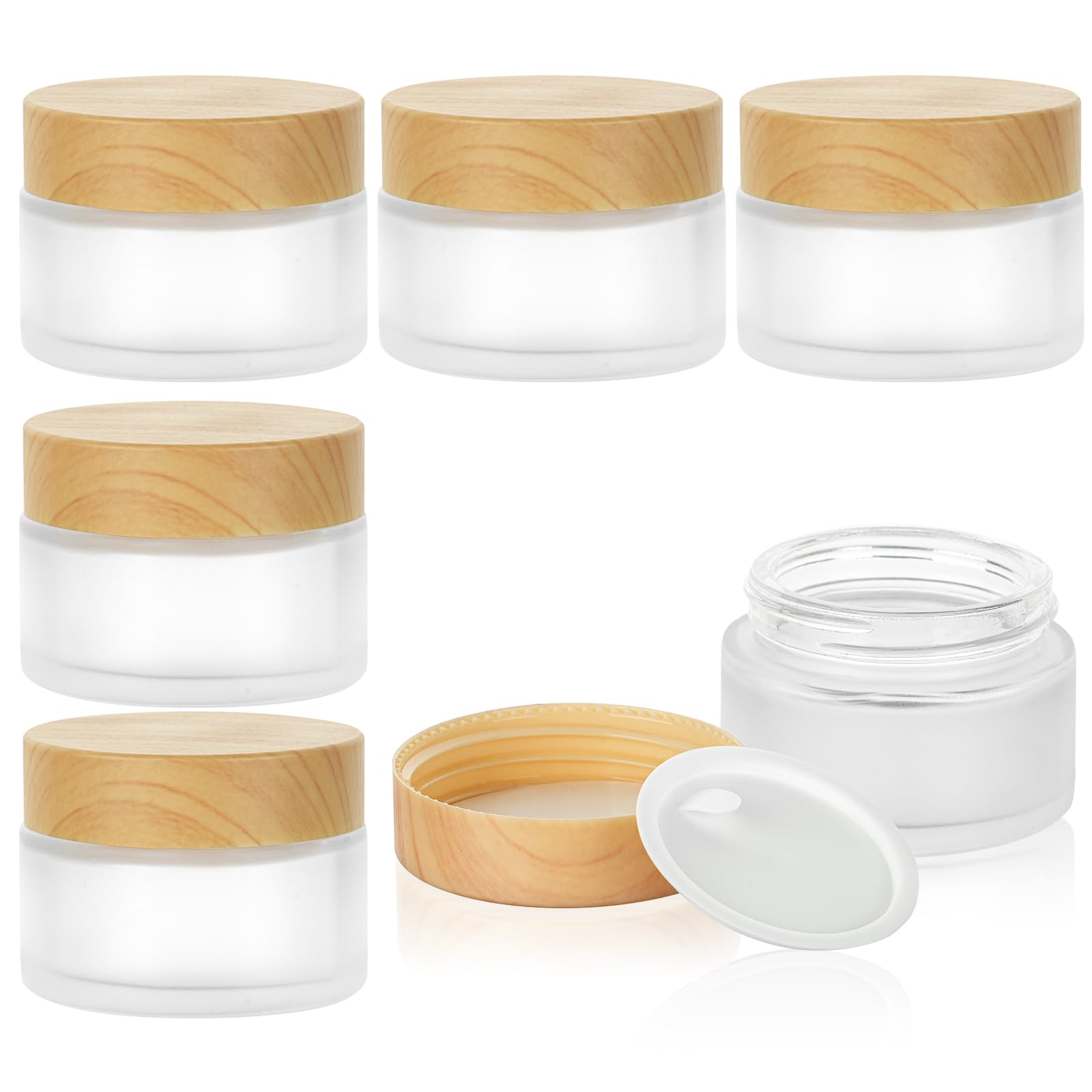 HOTUT 6 Pack Glass Jar, 30ml Empty Cosmetic Lotion Containers with Screw Cap Lid and Liners, Empty Frosted Refillable Sample Bottle Cosmetic Face Cream Jar Pot for Powder, Lotion, Cream