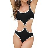 Cromi One Piece Swimsuit for Women Sexy Cut Out Bathing Suit Color Block Swim Suits Ring Linked Monokini