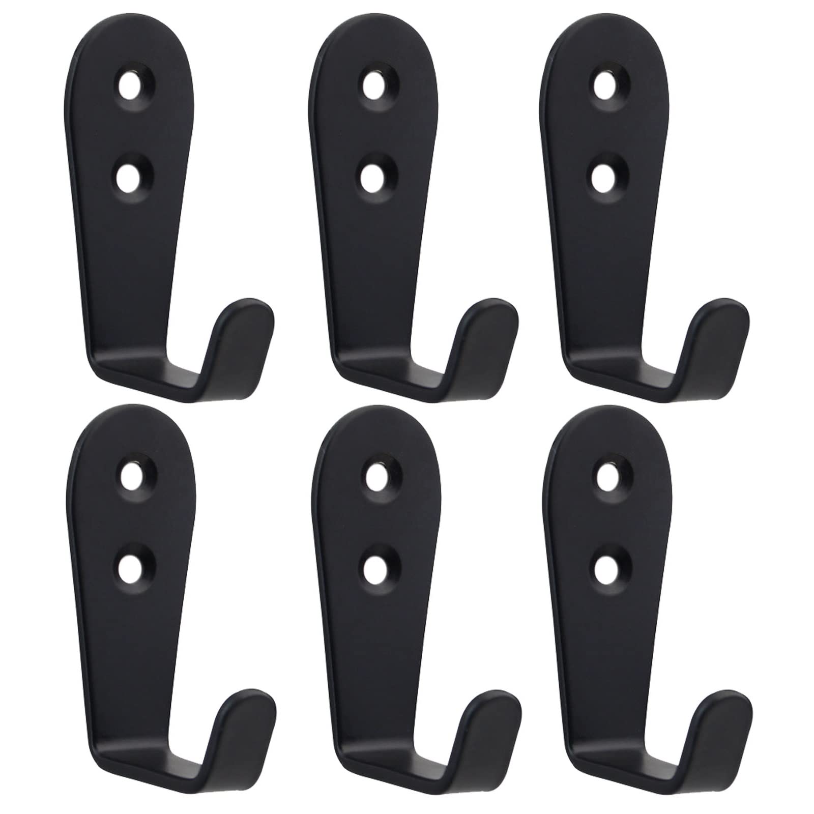 Beilala Coat Hooks for Wall, 6 Pack Black Wall Mounted Door Hooks Stainless Steel Single Coat Hanger Heavy Duty, Large L Metal Hook for Kitchen Bedroom Bathroom Office Toilet