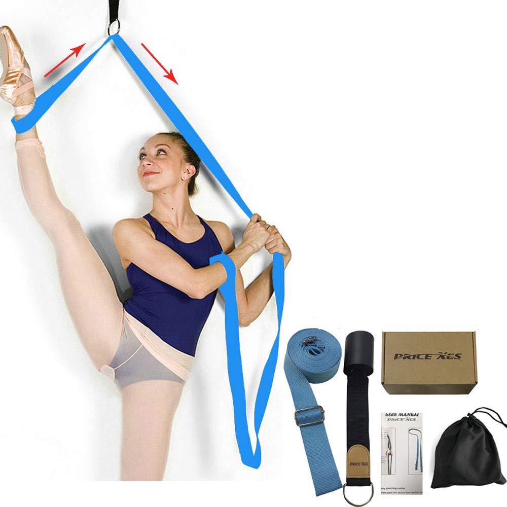 Leg Stretch Strap, Adjustable Leg Stretcher Band w/Door Anchor, Improve Leg Stretching Door Flexibility Trainer, Home Stretching Equipment for Yoga Ballet Dance Cheer Gymnastic Training (lake blue)