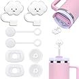 Raymall 8pcs Stanley Spill Stopper for Stanley Cup 40oz/30oz H2.0, Silicone Spill Proof Stopper for Stanley 30oz With Clear Straw Topper, Cute Cloud Straw Covers