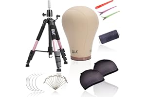 GEX 22" Canvas Cork Wig Head with 55" Mannequin Tripod For Wig Making Cosmetology Hairdressing Display Training Doll Head Adjustable Alloy Stand