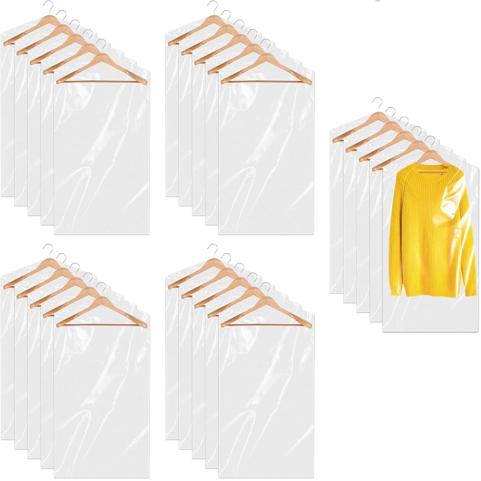 Plastic Clothes Covers 30 Pack - 39.4 Inch (60x100cm) Hanging Garment Bags for Storage, Dust Proof Dry Cleaning Bags for Shirts, Jackets, Suits, Sweaters, Wardrobe (Transparent)